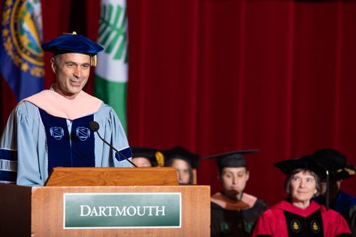 Dartmouth Institute Director of Education Craig Westling, DrPH, MPH, MS, welcomes the 93 graduates, including 57 MPH candidates from the on-campus MPH program, 26 MPH candidates from the online MPH program, seven MS candidates, and three PhD candidates.